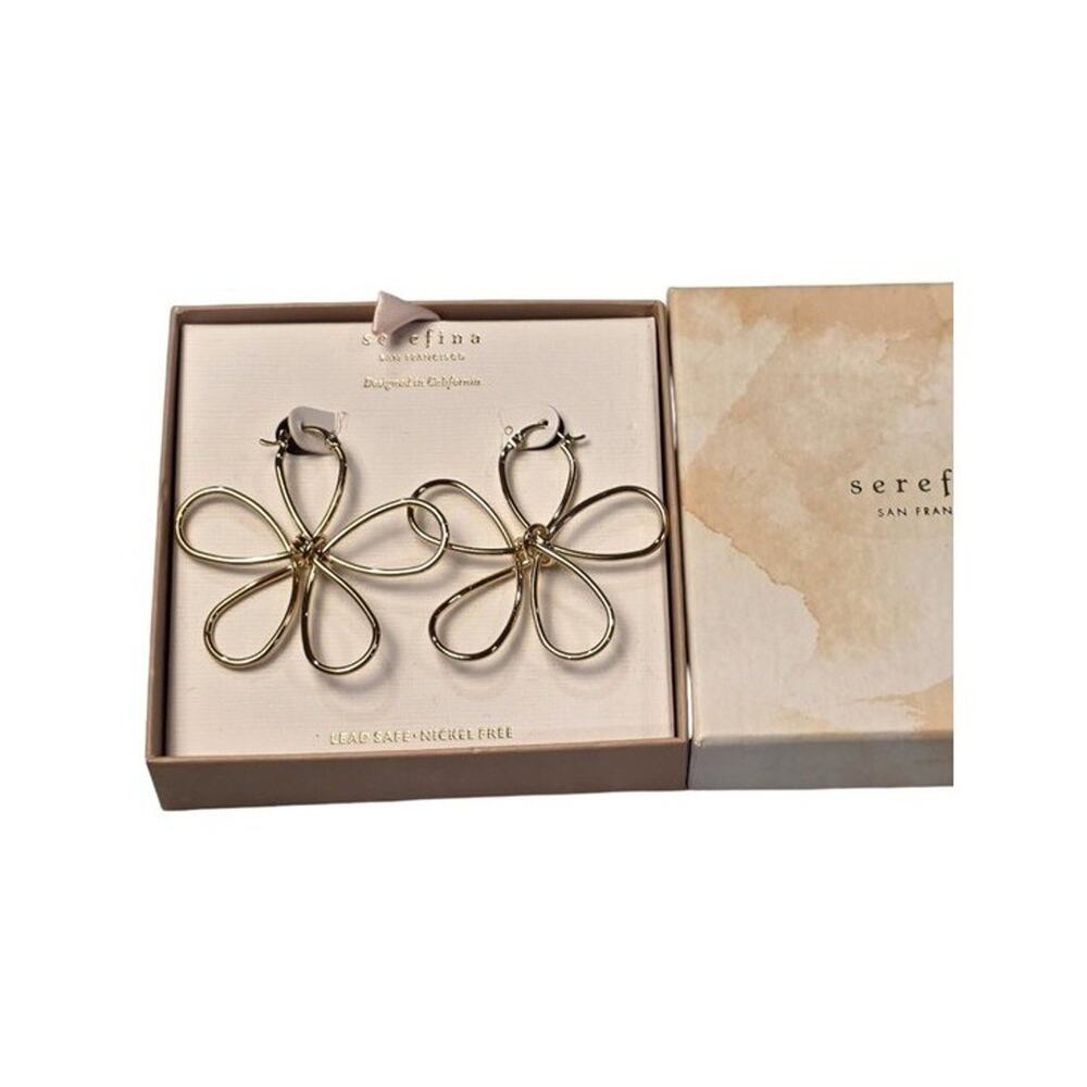 Serefina San Francisco Gold Tone Wire Flower Hoop Earrings Lead Nickel Free